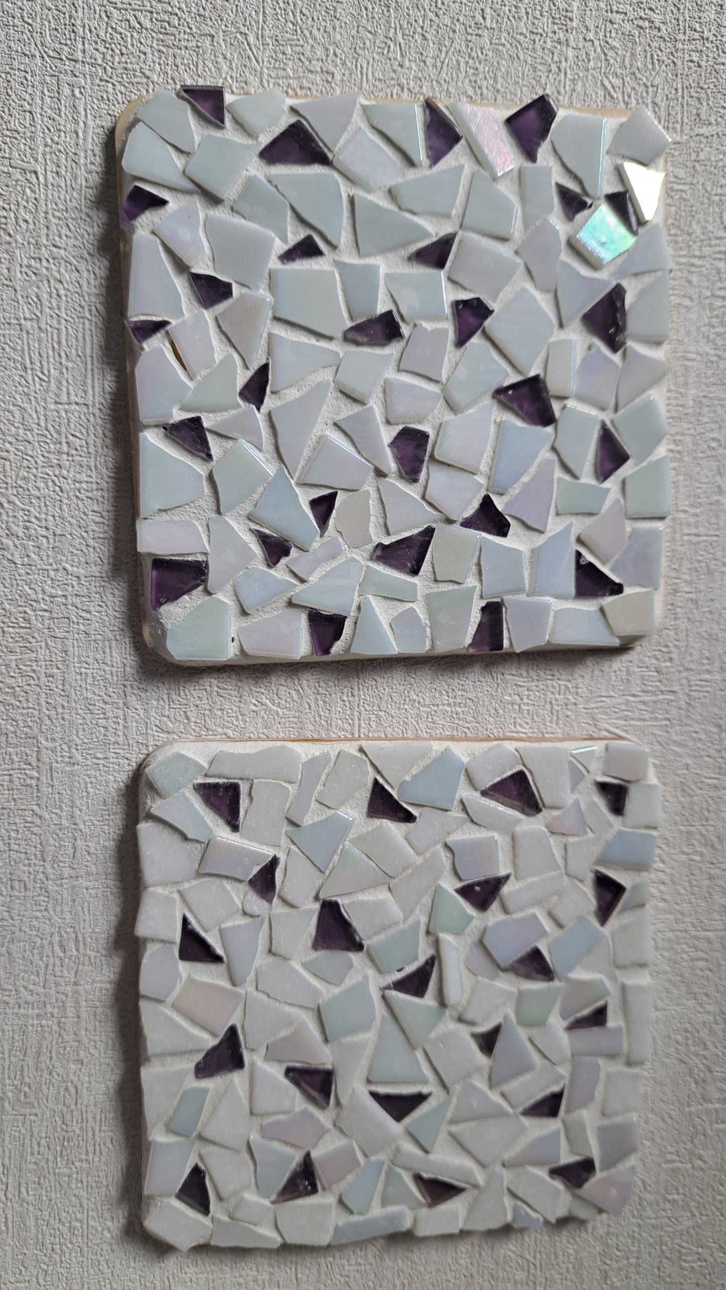 Handmade Set of 2 Purple & Iridescent Mosaic Coasters