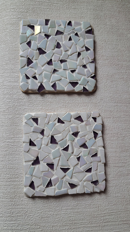 Handmade Set of 2 Purple & Iridescent Mosaic Coasters