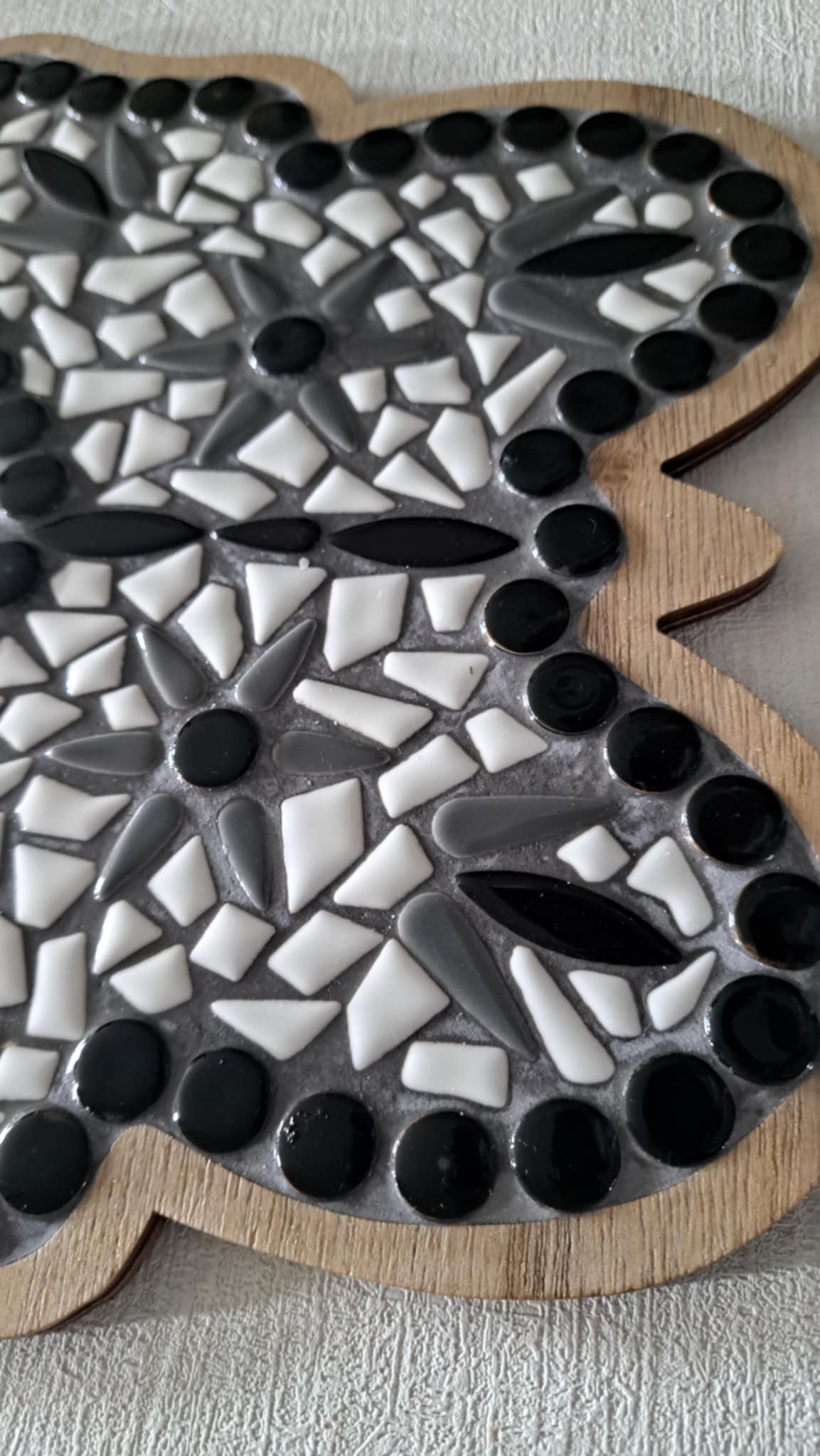 Handmade Mosaic Butterfly – Black, Grey & White Tiles