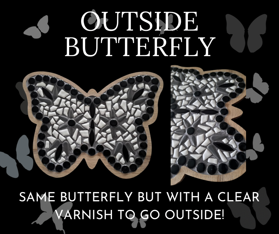 Handmade Mosaic Butterfly – Black, Grey & White Tiles