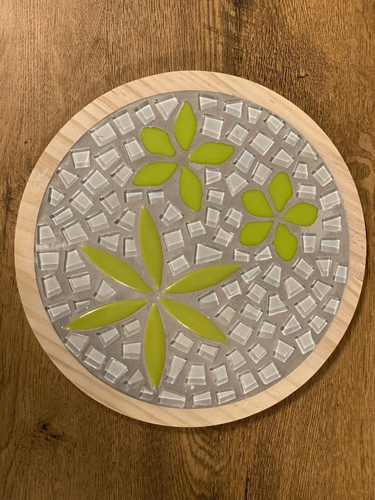 Handmade Mosaic Decorative Plate – Grey & Green Tile Table Top Décor