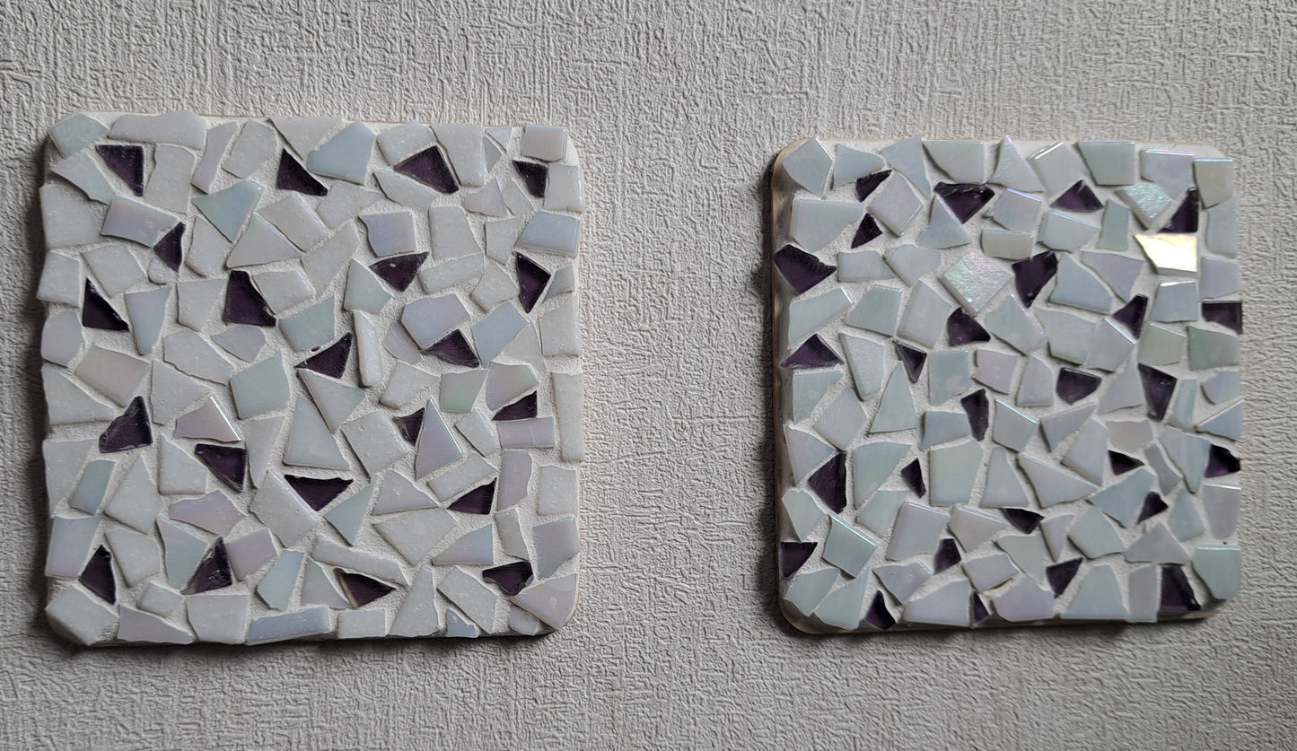 Handmade Set of 2 Purple & Iridescent Mosaic Coasters