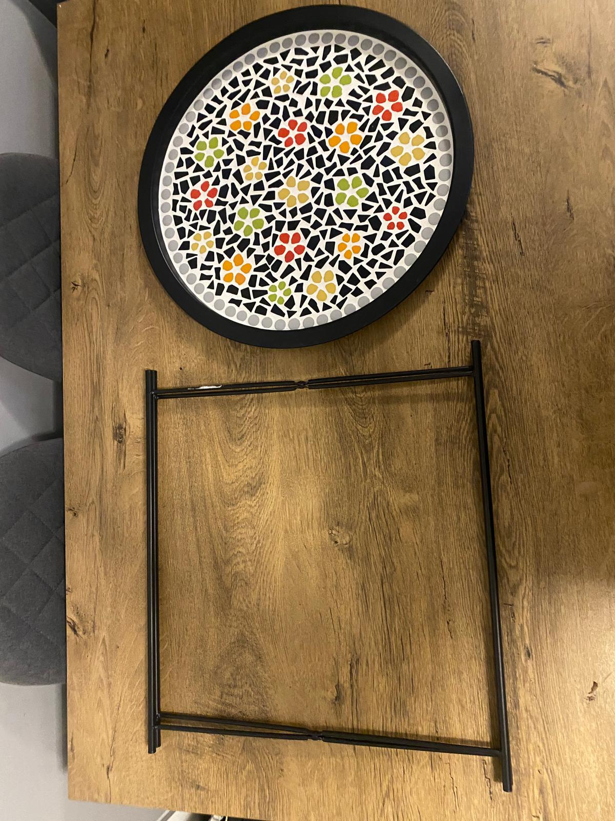 Mosaic Coffee Table with Floral Centrepiece – Foldable Legs