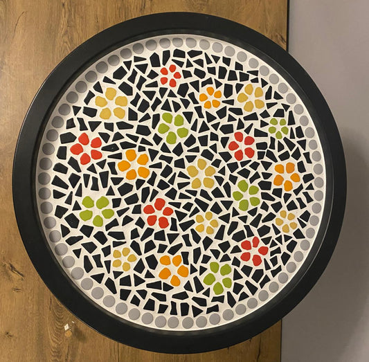 Mosaic Coffee Table with Floral Centrepiece – Foldable Legs