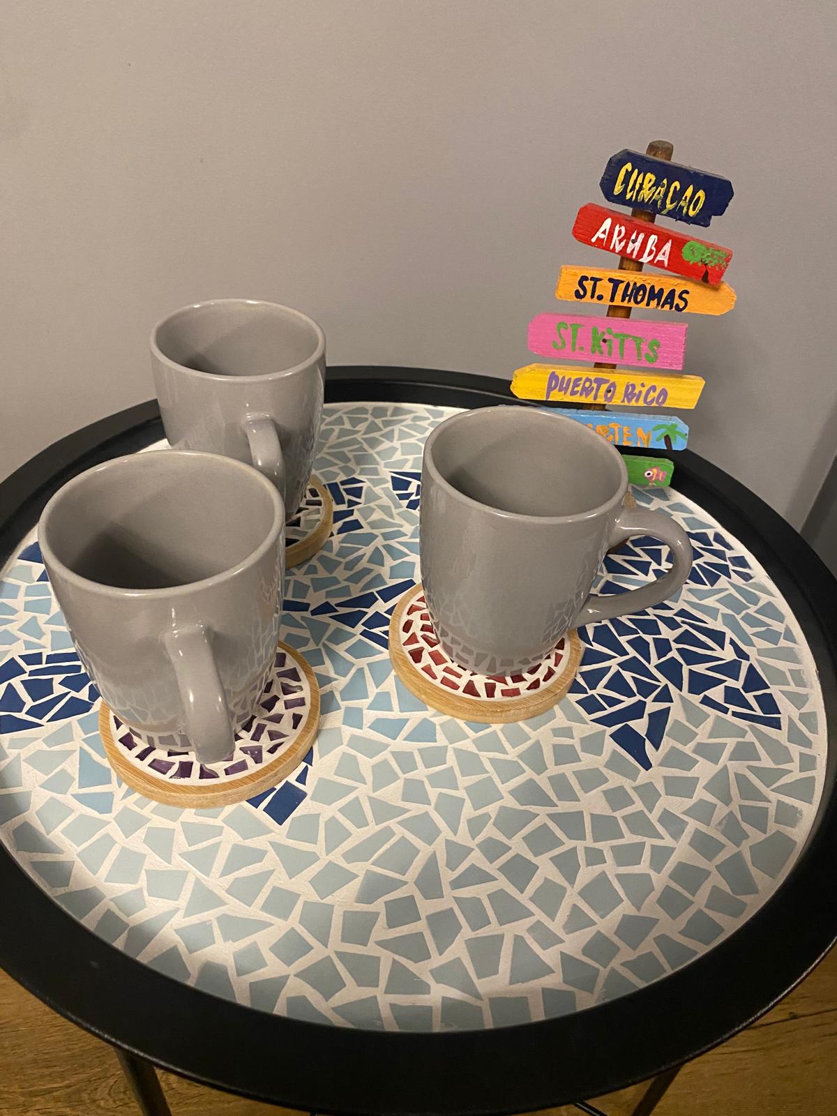 Round Blue Floral Mosaic Coffee Table