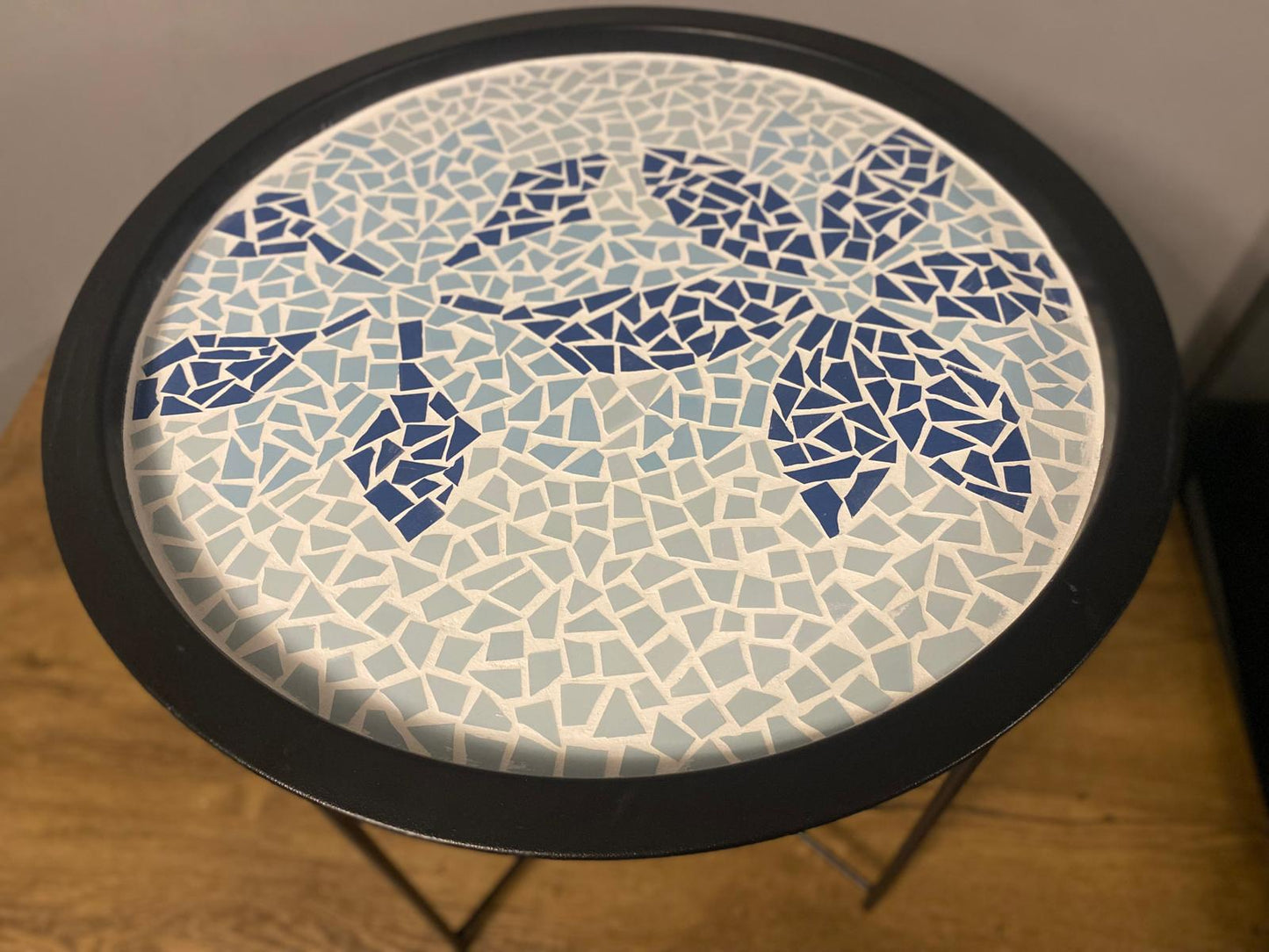 Round Blue Floral Mosaic Coffee Table