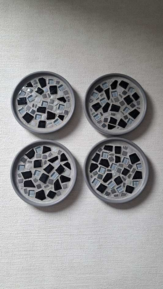 Set of 4 Grey, Silver & Black Glitter Mosaic Coasters
