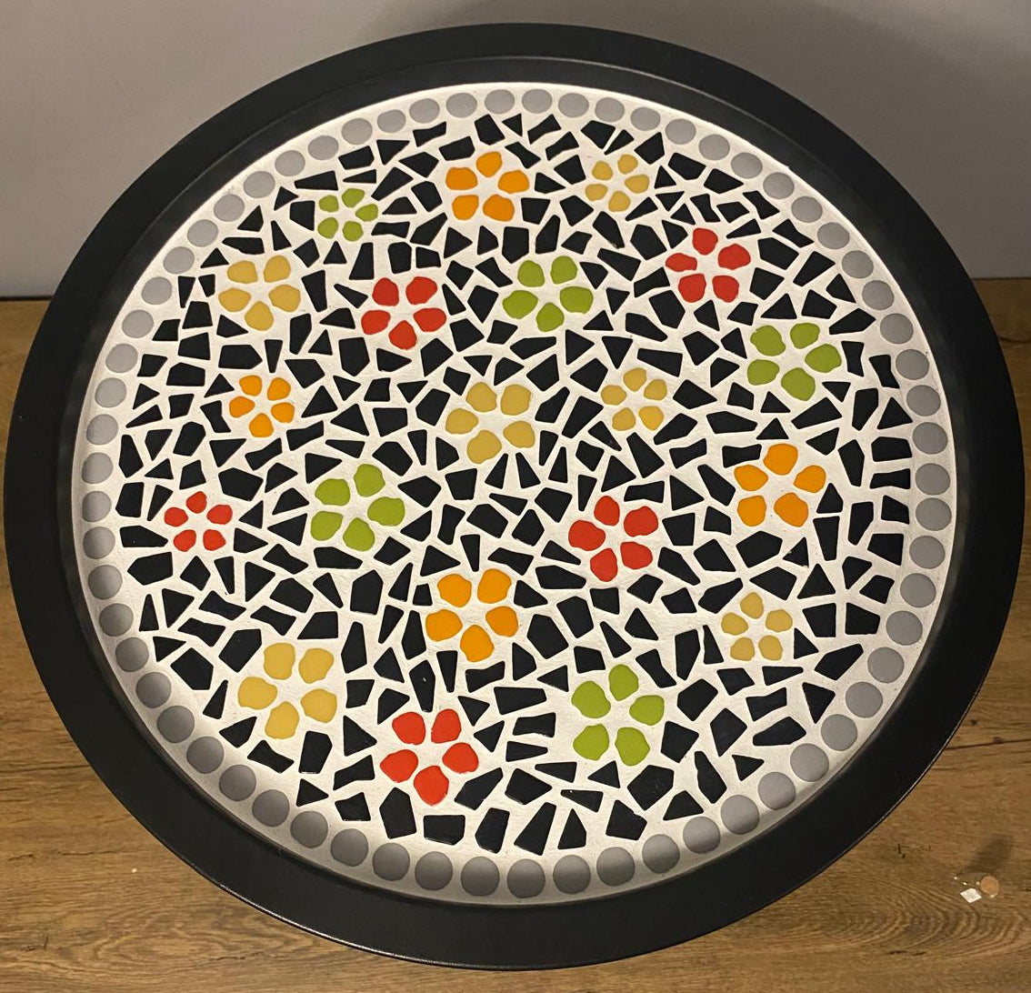 Mosaic Coffee Table with Floral Centrepiece – Foldable Legs