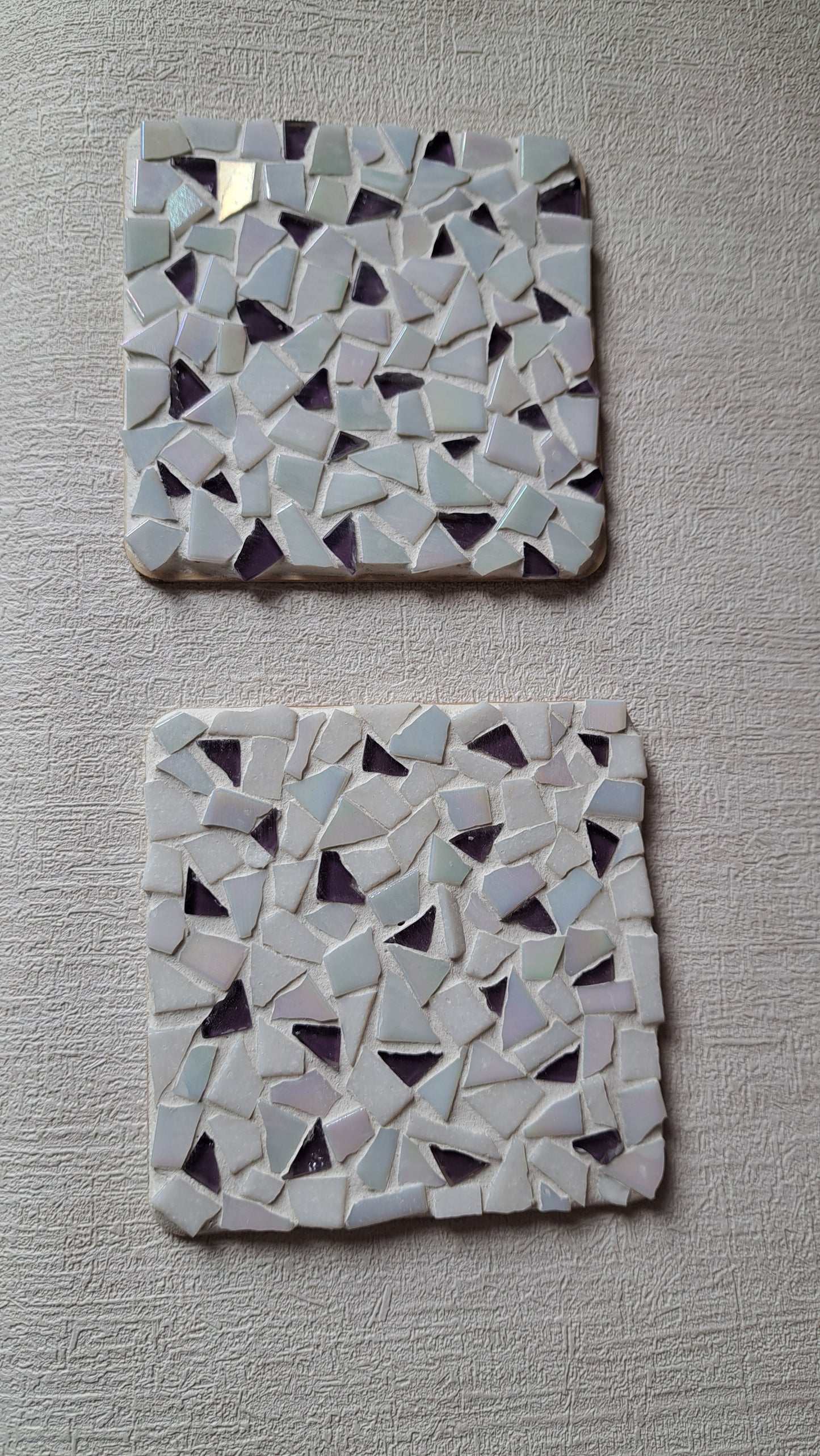 Handmade Set of 2 Purple & Iridescent Mosaic Coasters