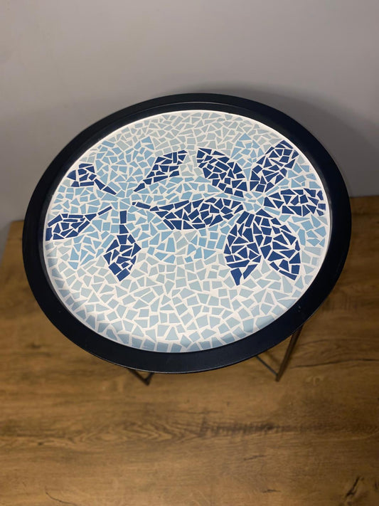 Round Blue Floral Mosaic Coffee Table
