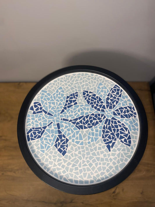 Round Blue Floral Mosaic Coffee Table