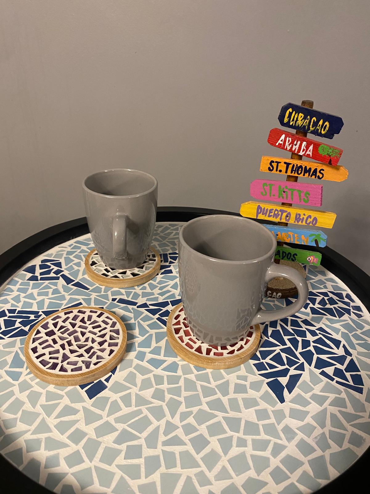 Round Blue Floral Mosaic Coffee Table